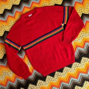 Vintage 70s red rainbow stripe sweater
